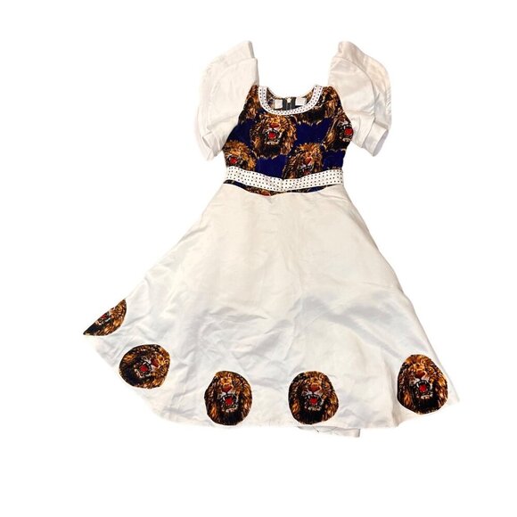 Girls Lion Print Puff Sleeve Handmade Dress Costume Fancy Halloween Unique Party - Picture 3 of 12